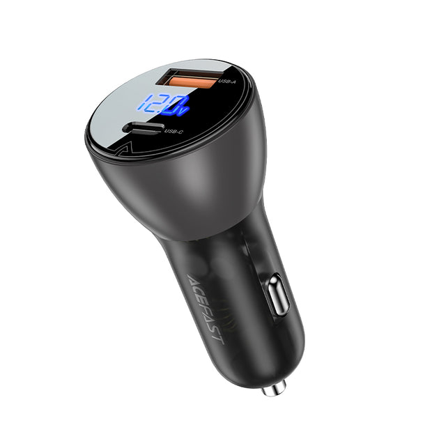 ACEFAST Metal car charger 63W (USB-A+USB-C) with digital display
