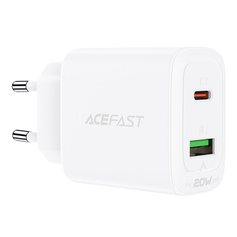 شاحن ACEFAST بمنفذ مزدوج (USB-C+USB-A) بقدرة 20 واط
