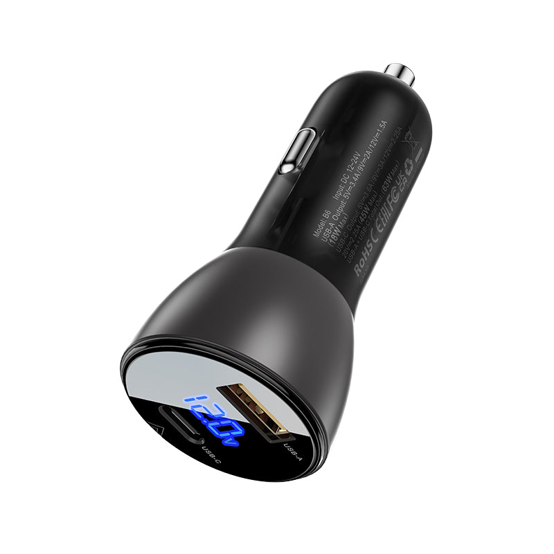 شاحن سيارة معدني من ACEFAST بقوة 63 واط (USB-A+USB-C) مع شاشة رقمية