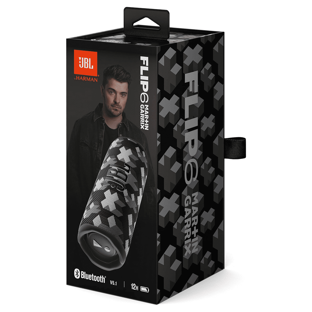 مكبر صوت JBL Flip6 المحمول والمقاوم للماء والمزود بتقنية البلوتوث، تم ابتكاره بالتعاون مع مارتن غاريكس - MG