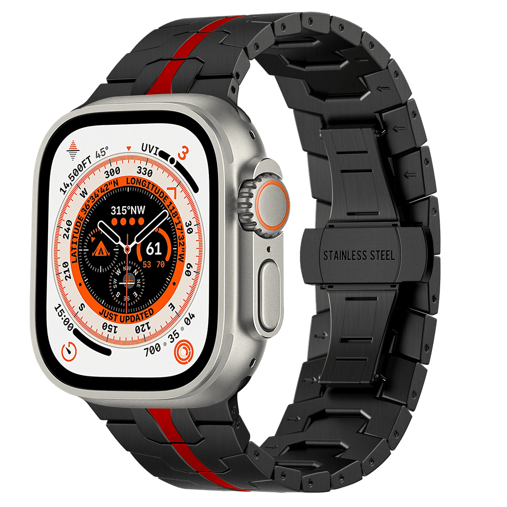 Levelo Eclipse Stainless Steel Watch Strap 42/44/45/49mm — Black & Red
