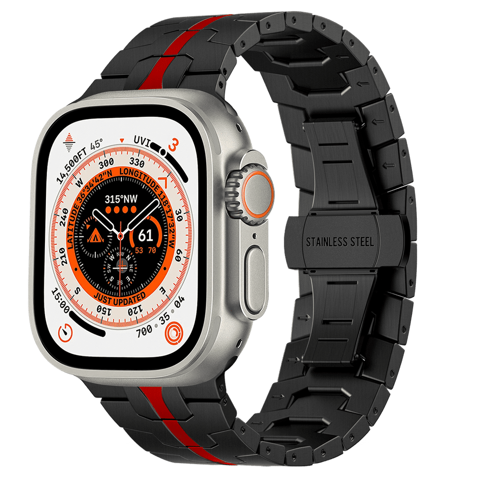 Levelo Eclipse Stainless Steel Watch Strap 42/44/45/49mm — Black &amp; Red
