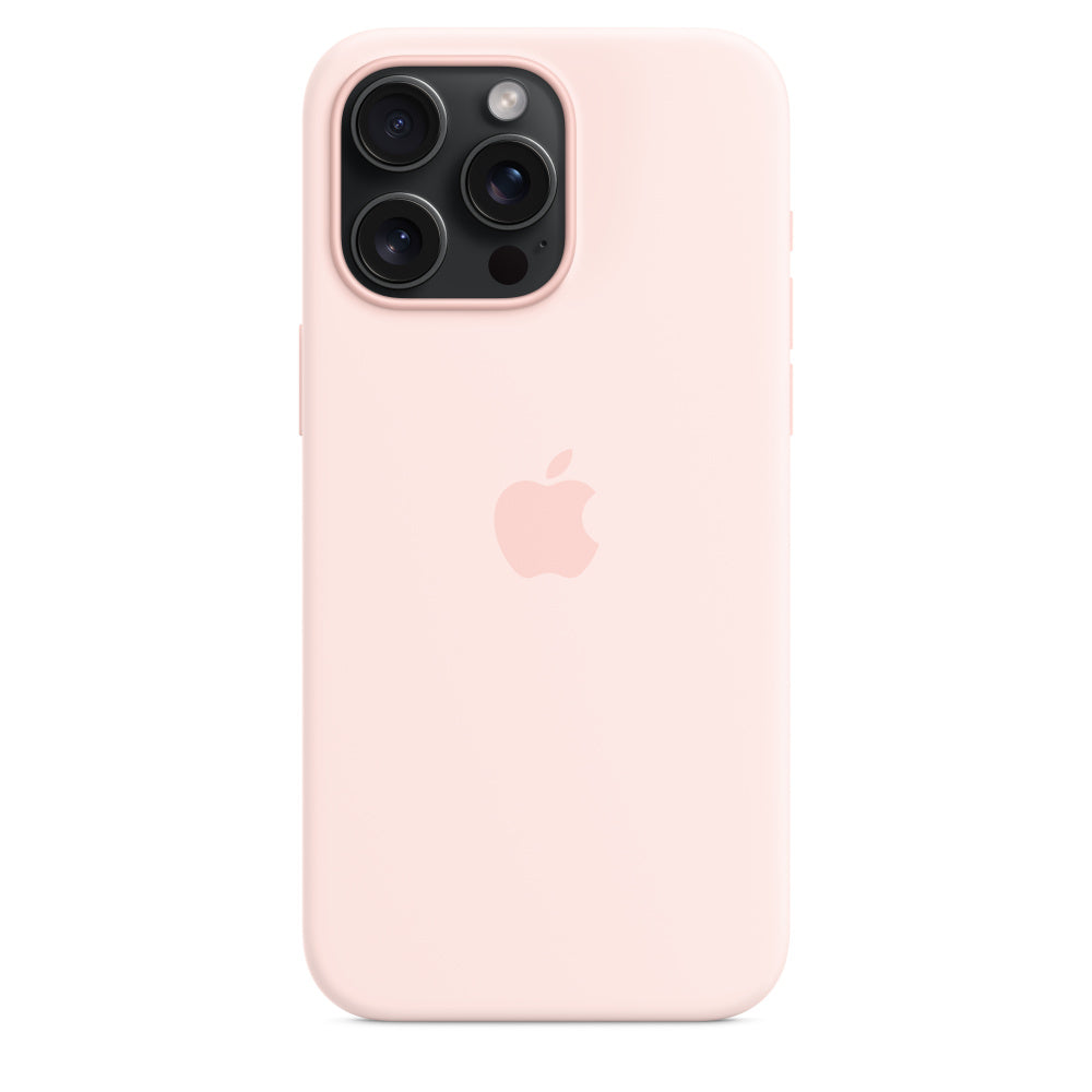 غطاء سيليكون باللون الوردي الفاتح مع خاصية MagSafe لهاتف iPhone 15 Plus/Pro