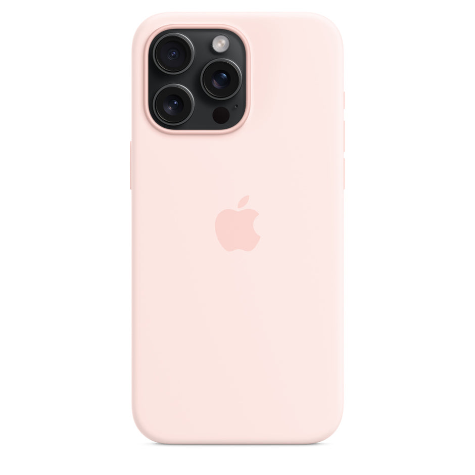 غطاء سيليكون باللون الوردي الفاتح مع خاصية MagSafe لهاتف iPhone 15 Plus/Pro