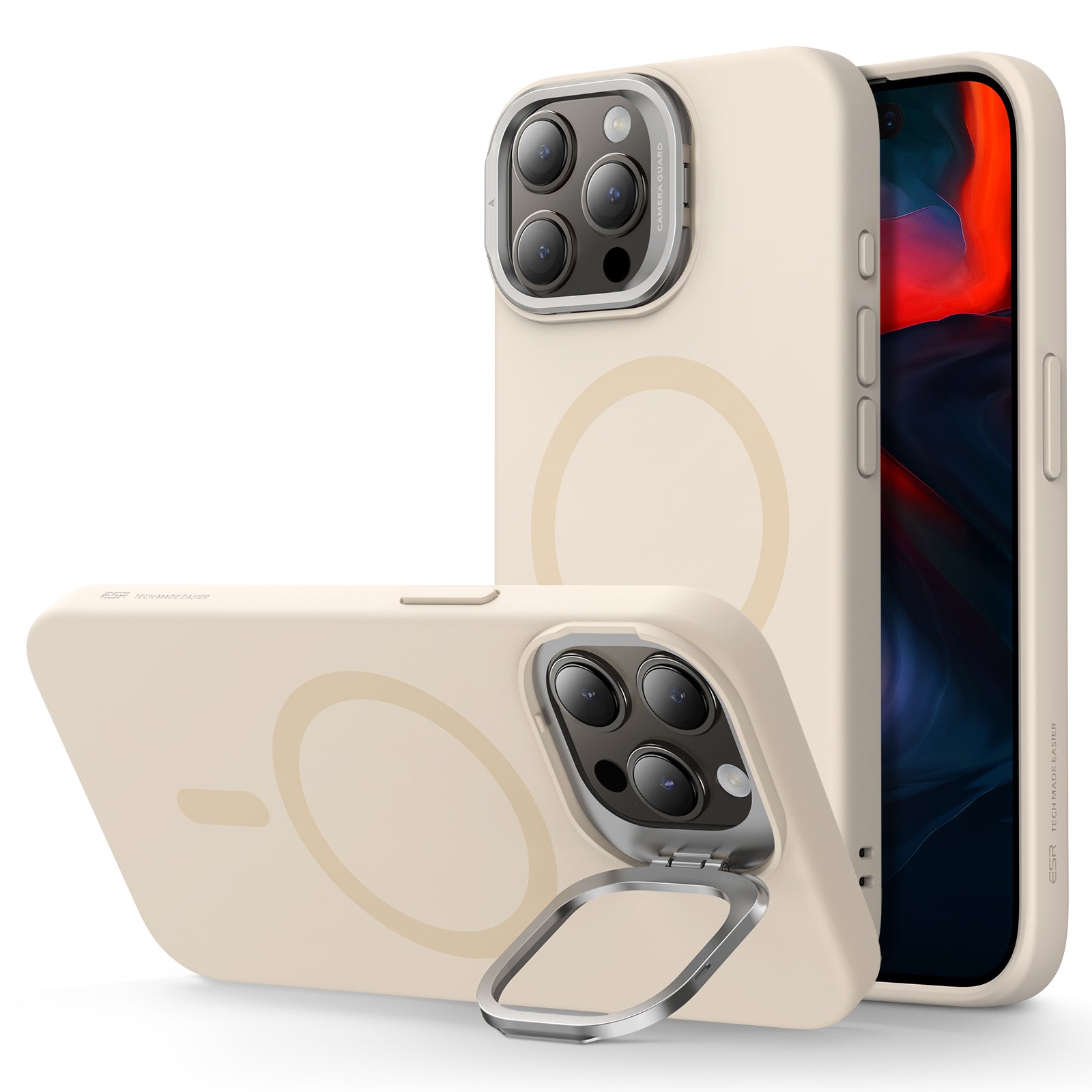 ESR Light Tan Soft Case with Stash Stand for iPhone 15 Pro Max