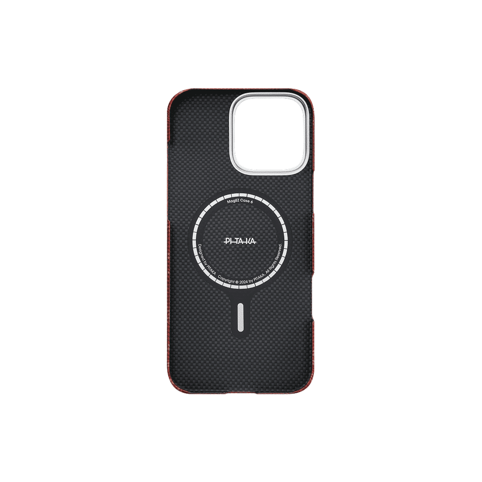 غطاء PITAKA المنسوج بنقشة المونوغرام (ذهبي/أحمر) لهاتف iPhone 16 Pro Max