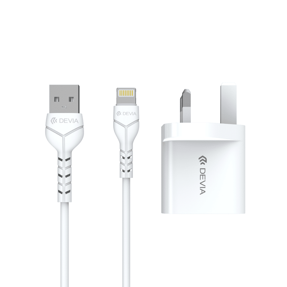 DEVIA Smart Series 2.4A 2USB Charger Set With Lightning Cable(5V UK)（V2)
