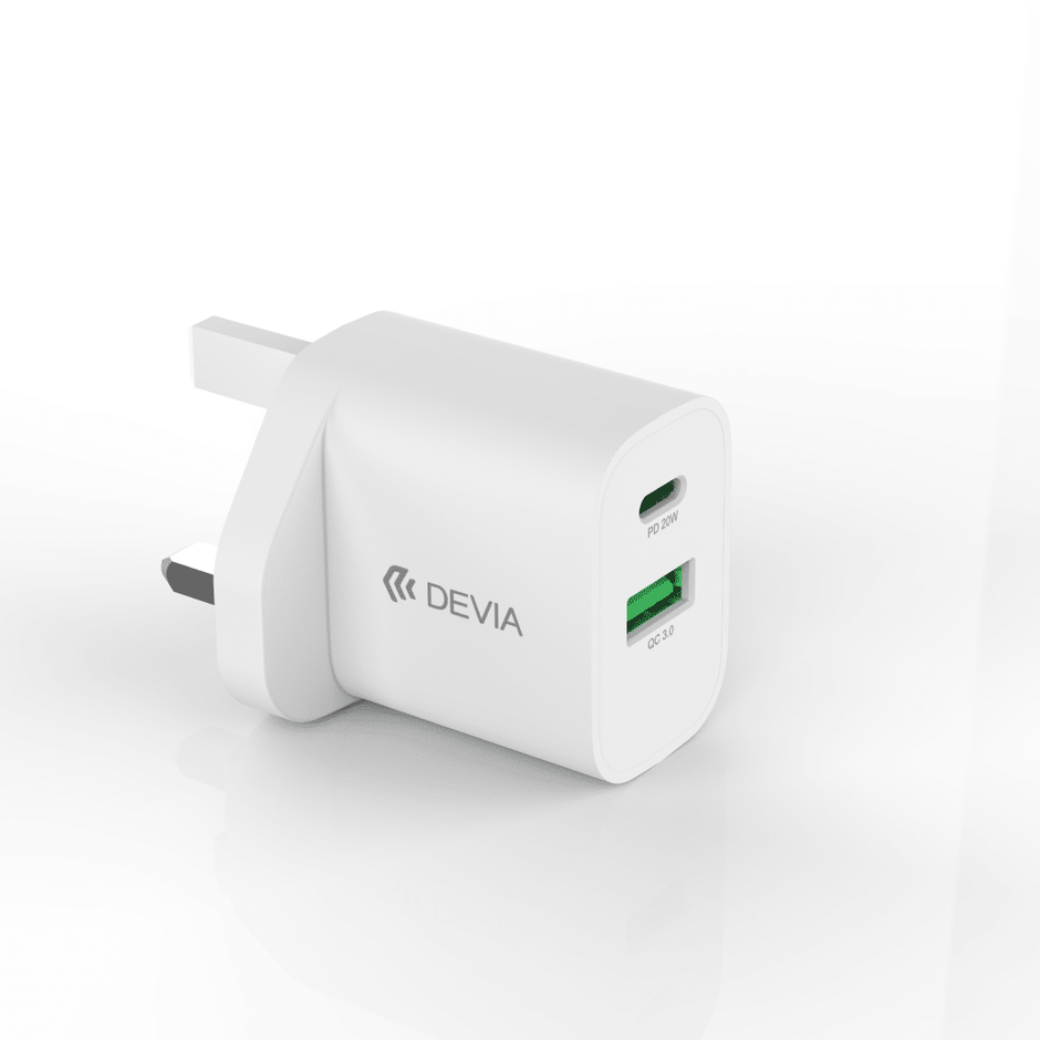 شاحن سريع DEVIA Smart Series بتقنية PD و QC (ثلاثي، 20 واط، إصدار V2)
