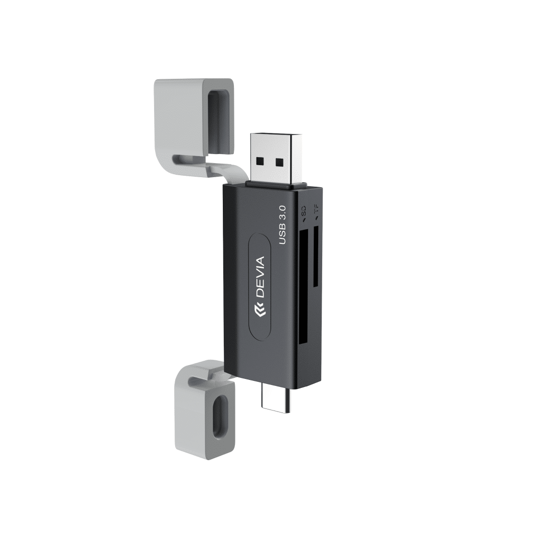 قارئ بطاقات DEVIA من سلسلة Leopard بمنفذ USB+Type-C 3.0 إلى SD/TF ثنائي في واحد عالي السرعة