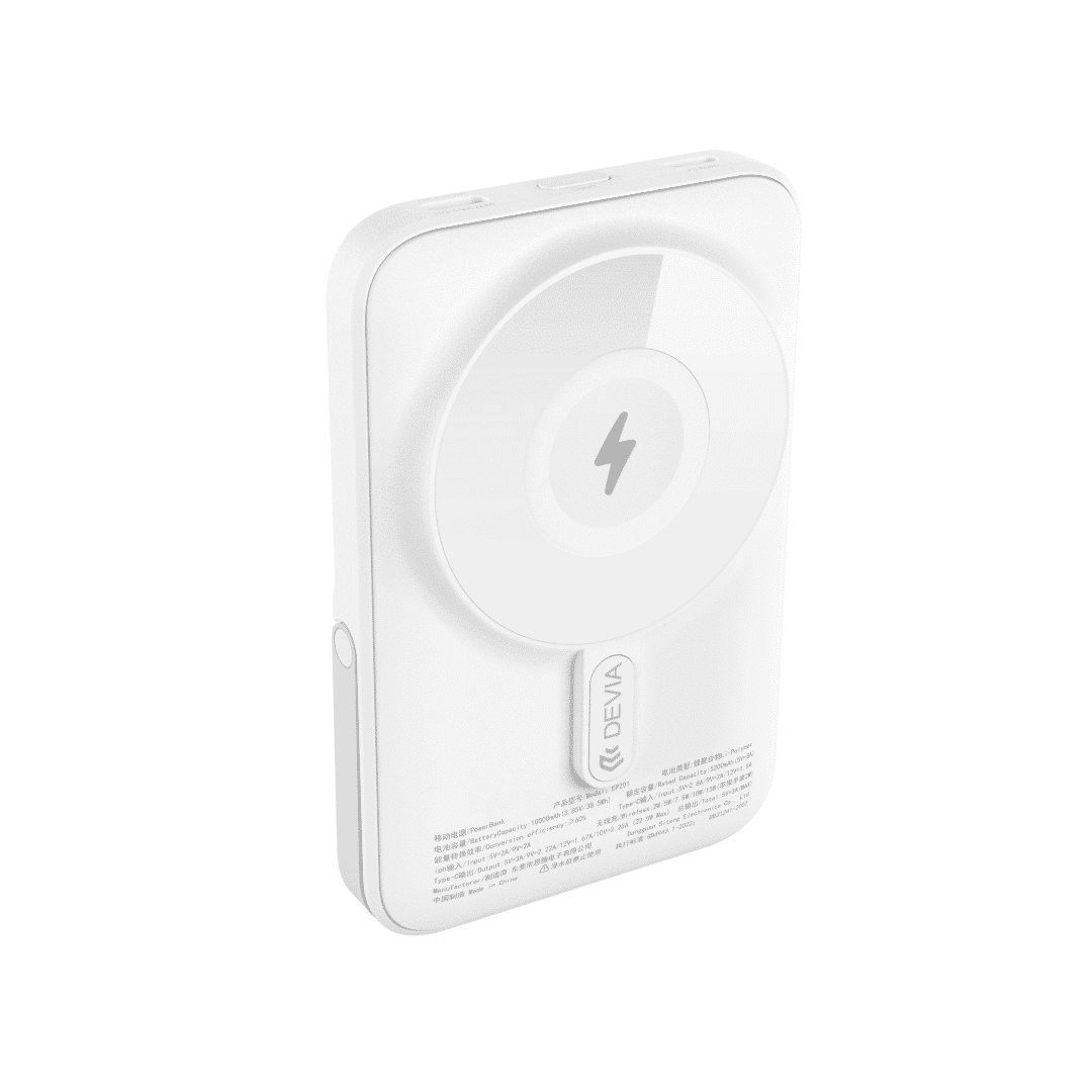 DEVIA Extreme Speed Series 22.5W Fast Charging Magnetic Power Bank With Bracket (10000mAh) - White