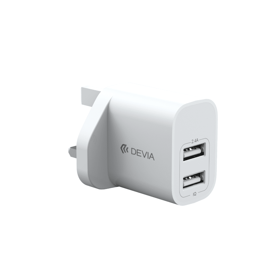 DEVIA Smart Series 2.4A 2USB Charger Set With Lightning Cable(5V UK)（V2)