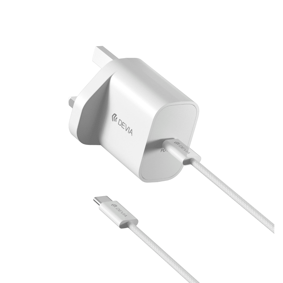 طقم شاحن جداري DEVIA Smart Series بتقنية GaN وقوة 30 واط مع كابل USB-C (قابس بريطاني)