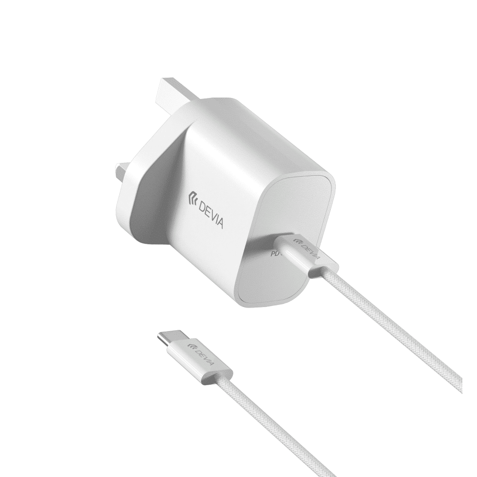 طقم شاحن جداري DEVIA Smart Series بتقنية GaN وقوة 30 واط مع كابل USB-C (قابس بريطاني)