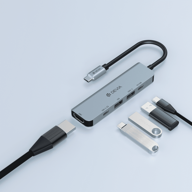 DEVIA Leopard Series C to USB*2+C+PD 100W+HDMI(4K) 5 In 1 HUB