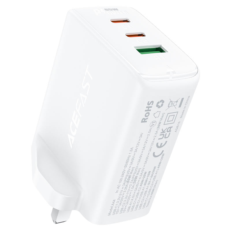 ACEFAST PD65W GaN (2×USB-C+USB-A) charger – White