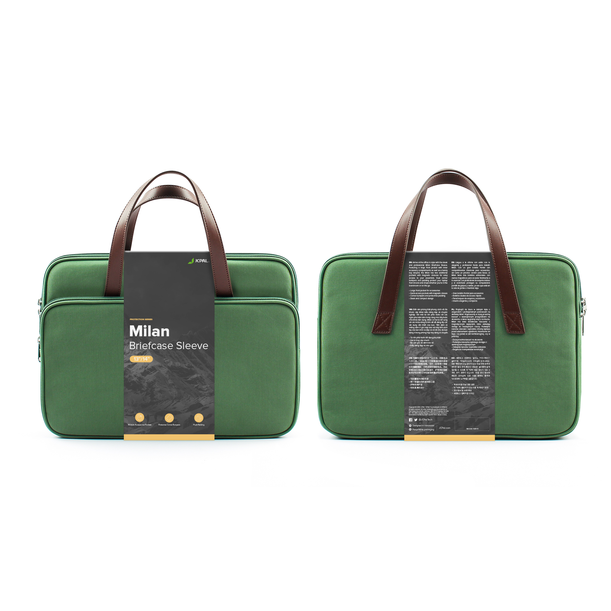 JCPal Milan Briefcase Sleeve for 13"/14" devices — Olive - Image 5