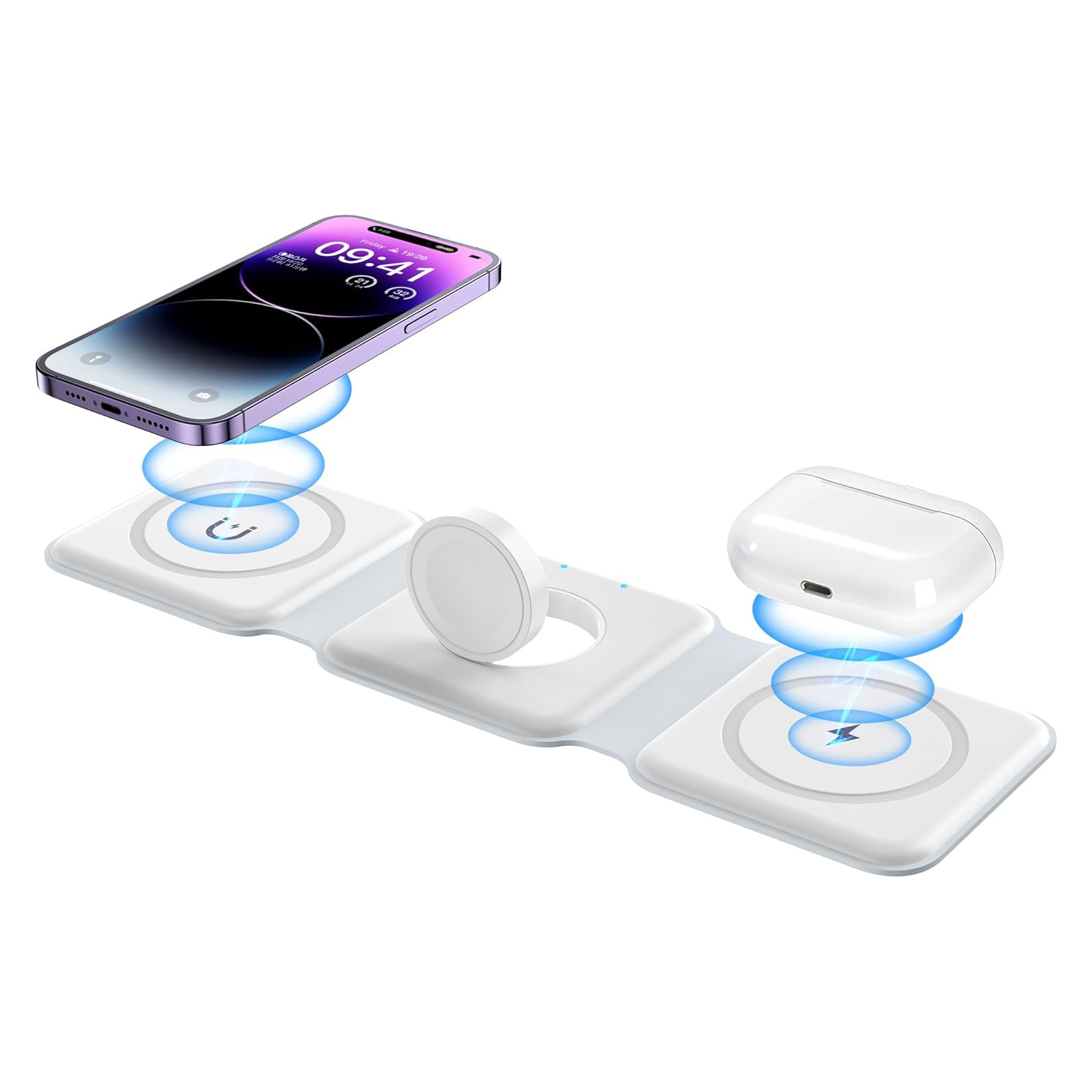 iCenter 3 in 1 Magnetic Foldable Wireless Charger for iPhone, Apple Watch, and AirPods