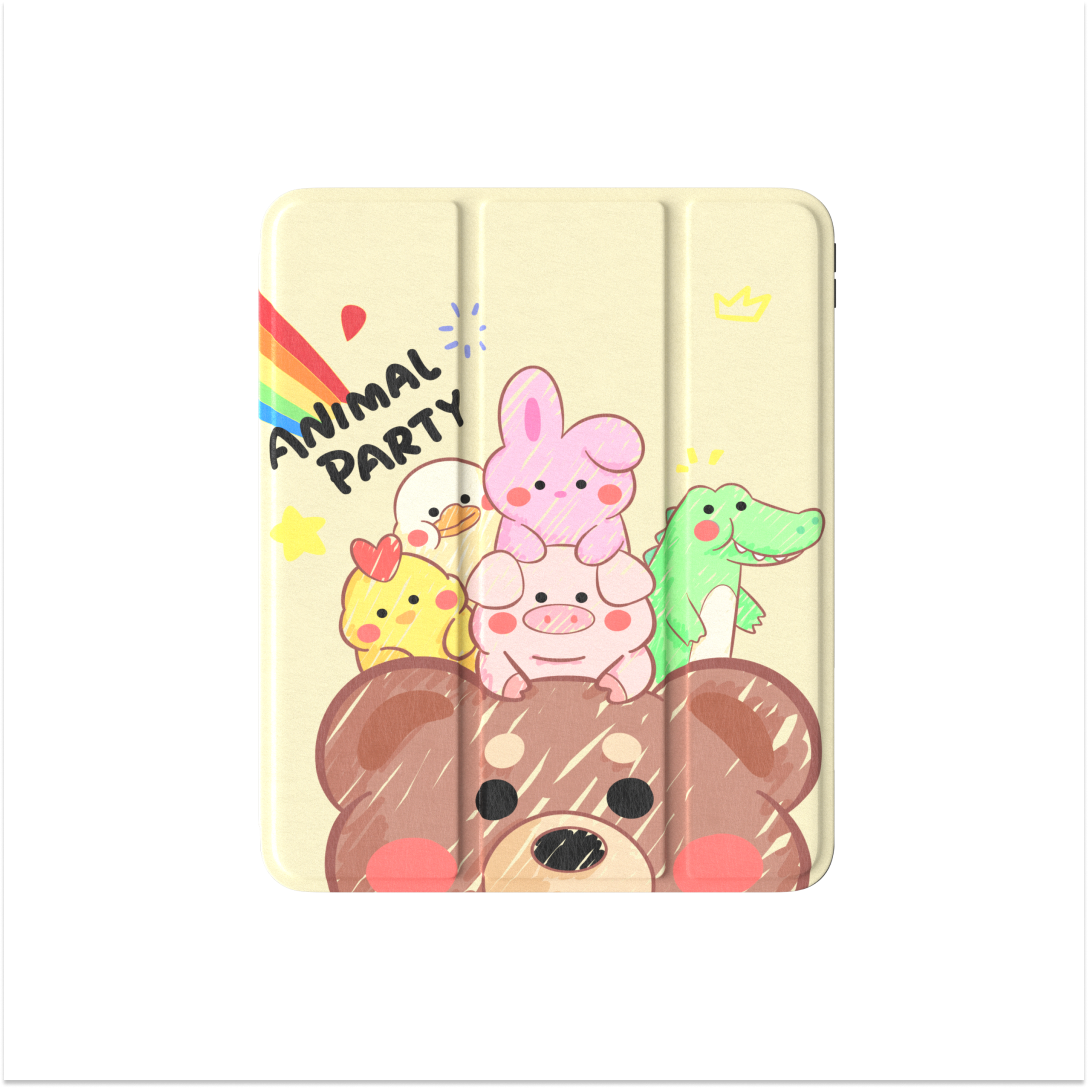 Comma Lingos Series iPad Case with Pencil Slot - Animal Party Design for iPad Air 11 (2024) / iPad Air 5/4 10.9 (2022) / iPad Pro 4/3/2 11 (2022)