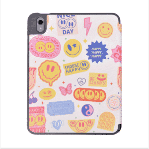Comma Lingos Series iPad Case with Pencil Slot - Happy Sticker Design for iPad Air 11 (2024) / iPad Air 5/4 10.9 (2022) / iPad Pro 4/3/2 11 (2022)