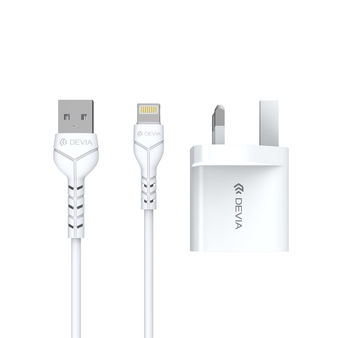 DEVIA Smart Series 2.4A 2USB Charger Set With Lightning Cable(5V UK)(V2)